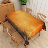 Aperturee - Aperturee Orange Halloween Rectangle Tablecloth with Carved Jack O’ Lanterns for Fall and Spooky Party Decorations